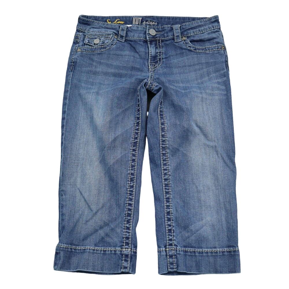 KUT From The Kloth Pants Womens 8 Blue Capri Button Zip Medium Wash Denim Jeans